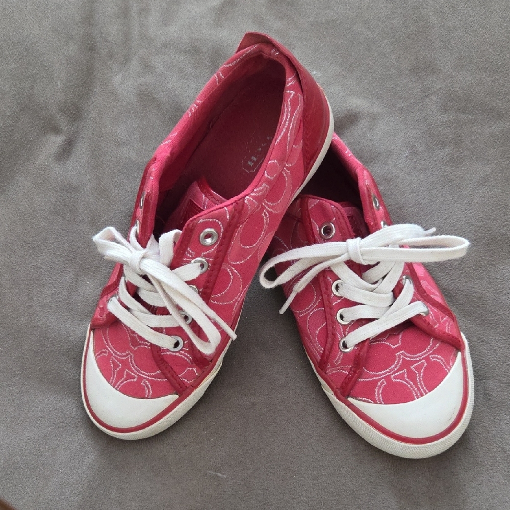 Coach Red and White Canvas Sneakers